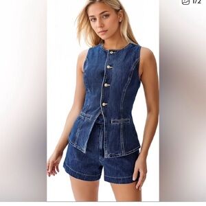 Denim Peplum Vest With Shorts Set, NWT